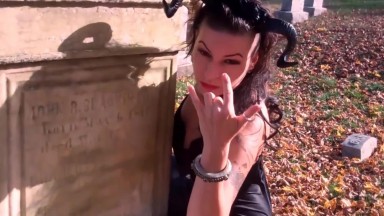 Succubus foot fetish lady Katrina summoned to the cemetery